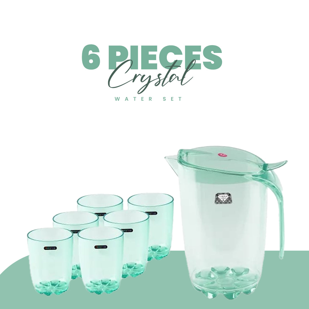 6 pieces Crystal Water Set – 6 pieces Glass with 1 piece Jug Dark Green